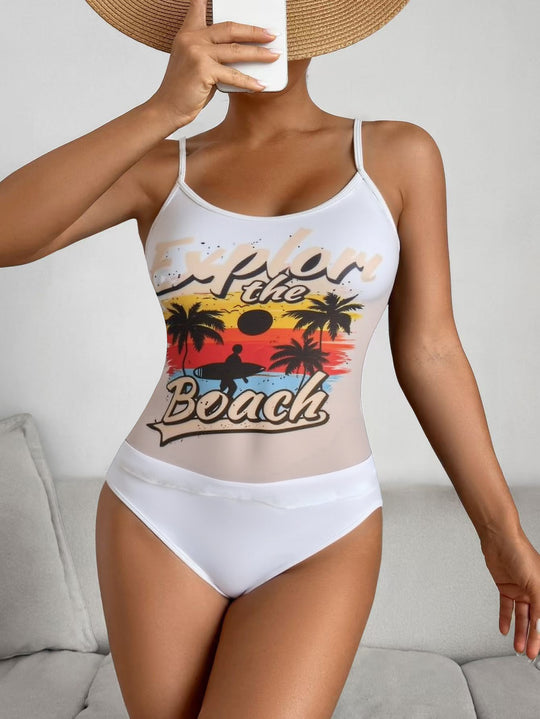 Damen Einteiliger Badeanzug mit trendigem Grafikdesign R&B