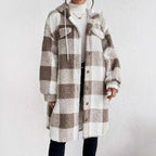 Damen Plüschige Karojacke im Oversized-Stil mit Knopfleiste R&B