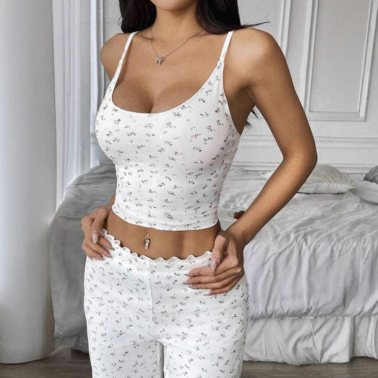 Damen Gemütliches Schlafanzug-Set mit verziertem Top und weiten Hosen R&B