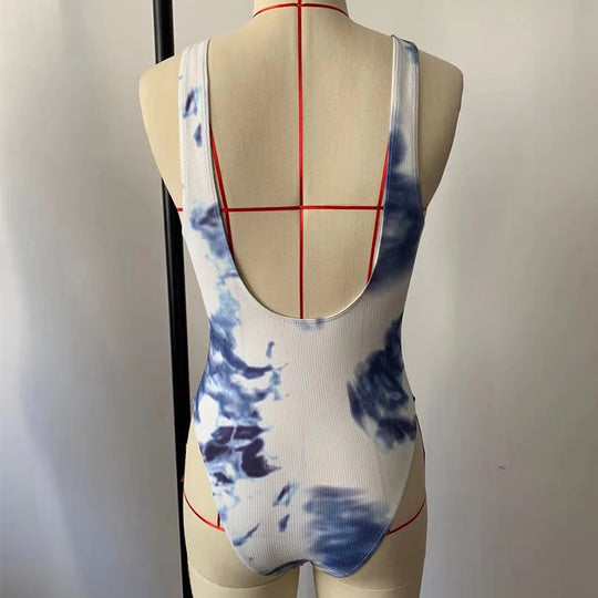 Damen Hochgeschnittener Badeanzug mit trendigem Tie-Dye-Design R&B