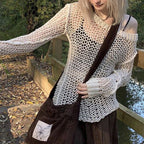 Damen Strickoberteil mit einzigartigem Netzdesign und weitem Schnitt R&B