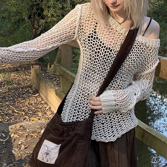 Damen Strickoberteil mit einzigartigem Netzdesign und weitem Schnitt R&B