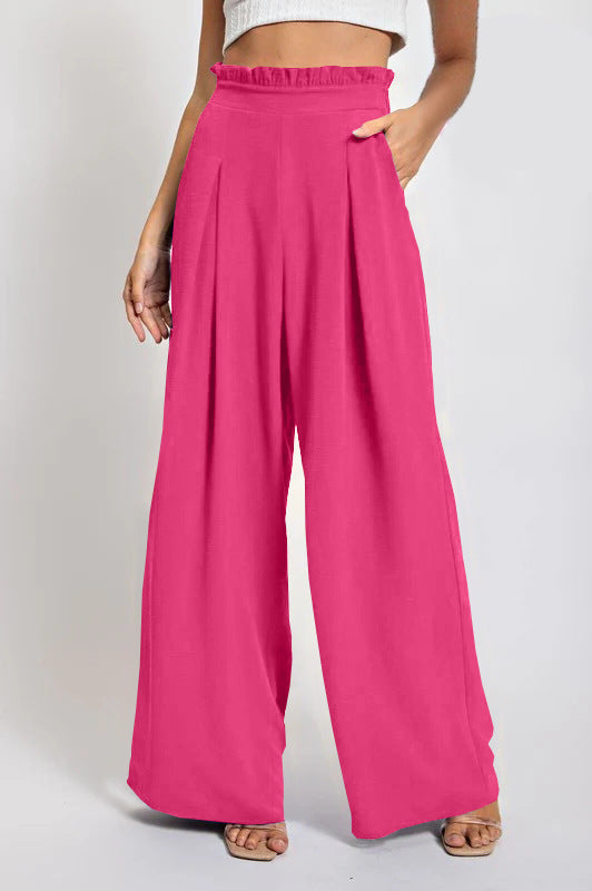 Damen Weite Culotte-Hose mit Falten und elastischem Bund R&B