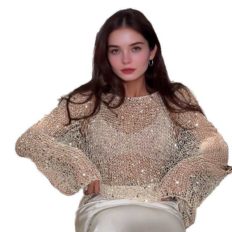 Damen lässiger Knit-Pullover mit transparentem Design R&B