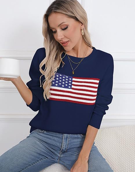 Damen Strickpullover mit Flaggenmotiv und lässigem Schnitt R&B