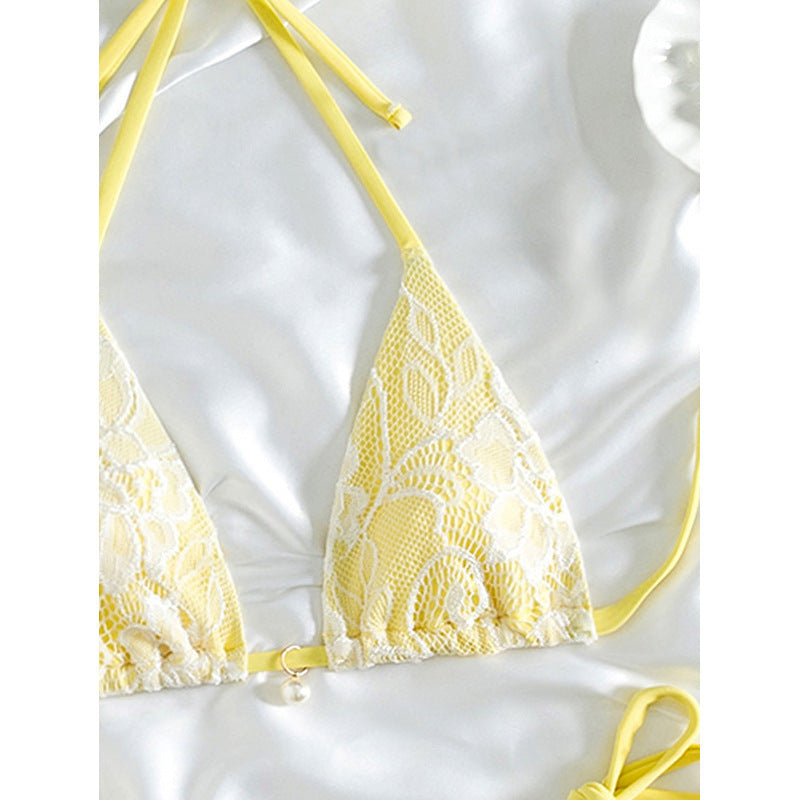 Damen Triangel-Bikini mit floralen Spitzenakzenten