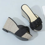 Damen nan Keil-Pantolette mit hohem Bast-Plateau und gedrehtem Textilriemen R&B