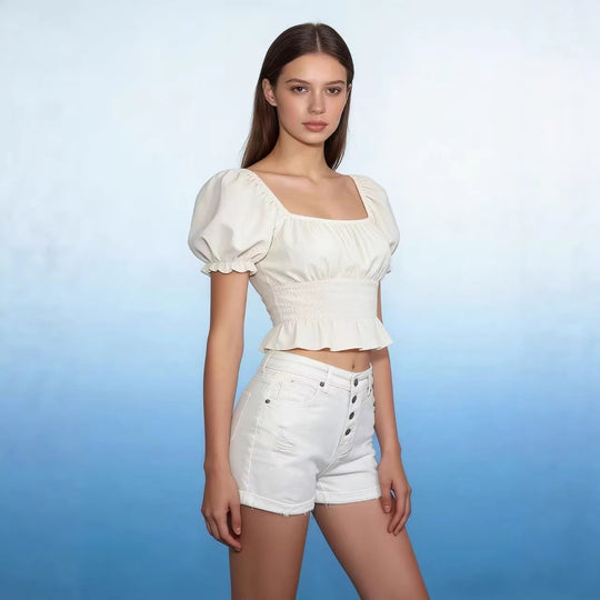 Damen cropped Denim-Jacke mit zwei Taschen R&B