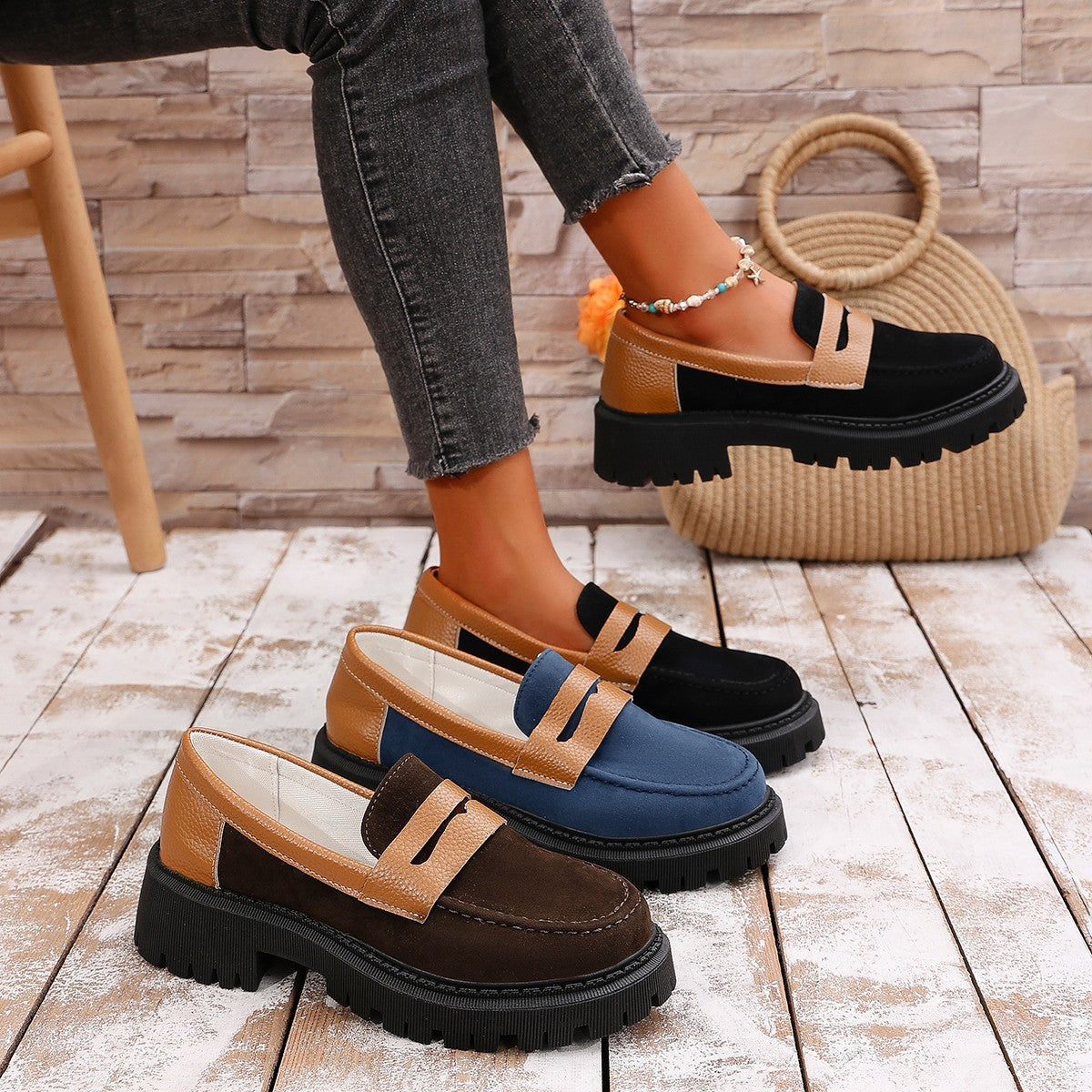 Damen Modische Loafer mit robuster Gummisohle R&B
