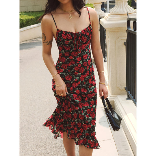 Damen Maxikleid mit floralem Muster und Rüschensaum R&B