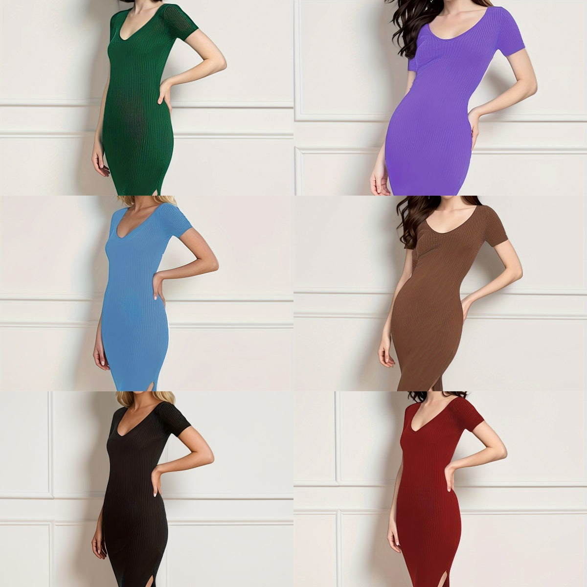 Damen Elegantes, figurbetontes Maxikleid mit Schlitz R&B