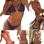 Damen Triangel-Bikini mit modischem Punktedesign und goldener Verschlussdetails R&B