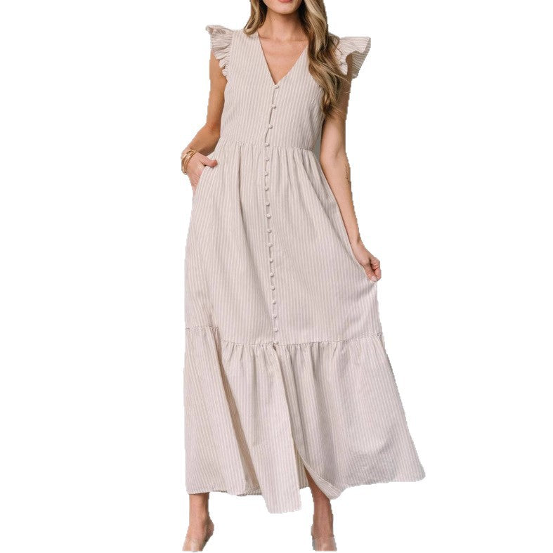 Damen Maxikleid mit Rüschendetails und Knopfleiste R&B