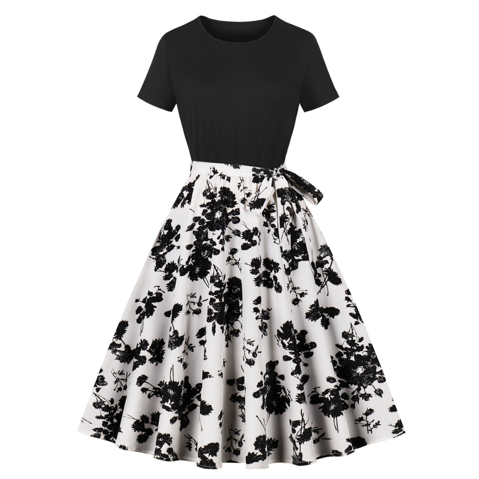 Damen Elegantes Spitzen-Kleid mit kontrastierendem Oberteil und fließendem Rock