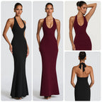 Damen Elegantes Bodenkleid mit tiefem V-Ausschnitt und figurbetontem Design EB