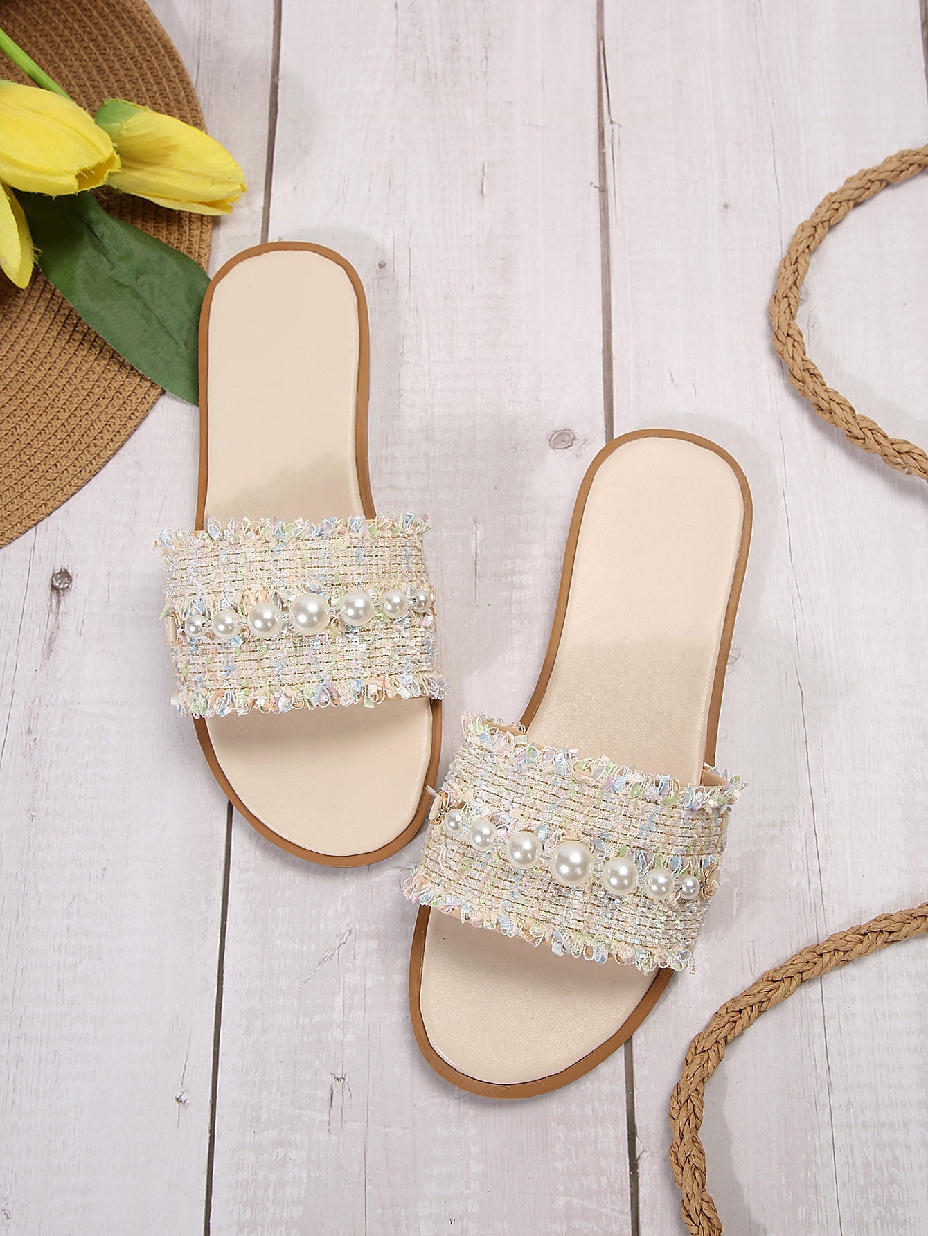 Damen Elegante Mules mit perlenbesetztem Riemendesign und komfortabler Sohle R&B