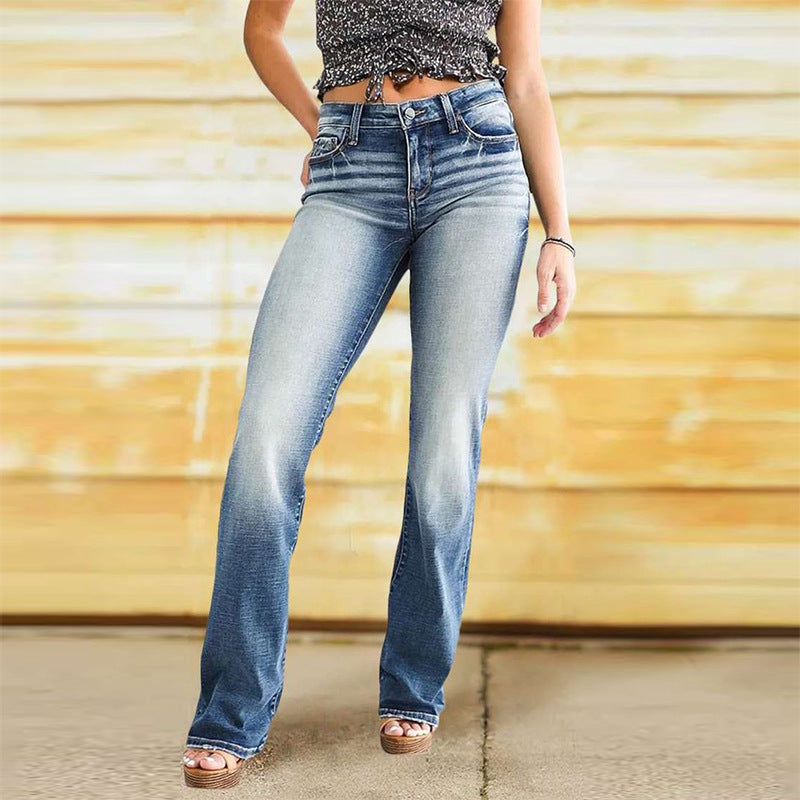 Damen Bootcut Jeans im lässigen Vintage-Stil mit hohem Bund und moderner Waschung R&B