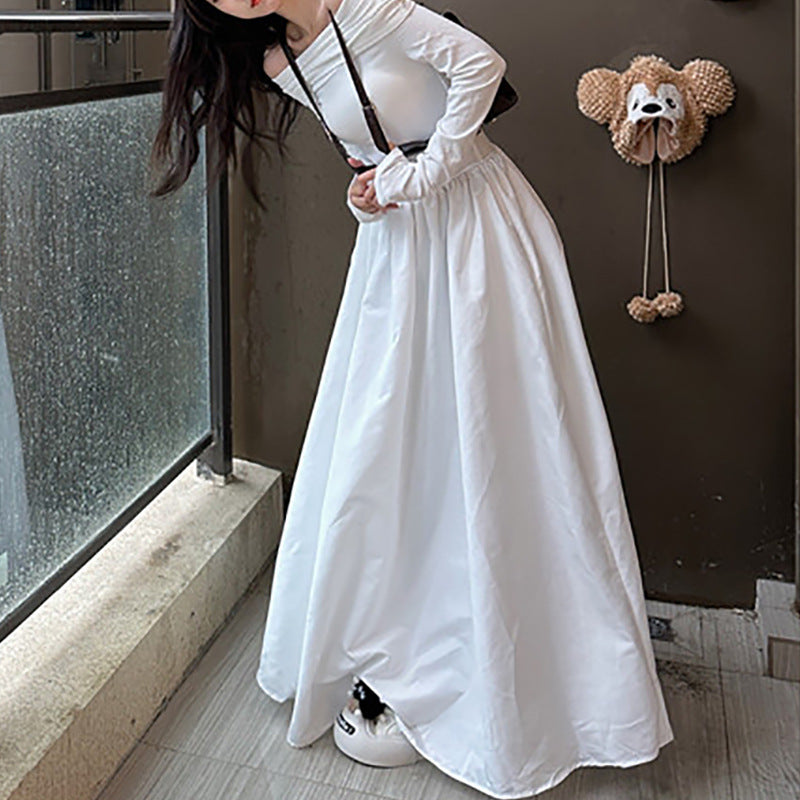 Damen elegantes Off-Shoulder Maxikleid mit modernen Trägerdetails