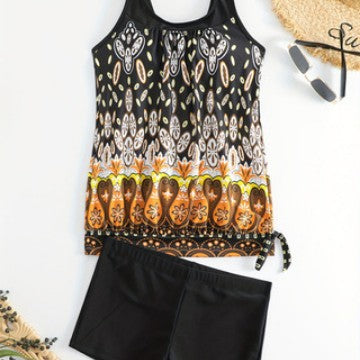 Damen Tankini-Set mit buntem Muster und bequemen Badeshorts R&B