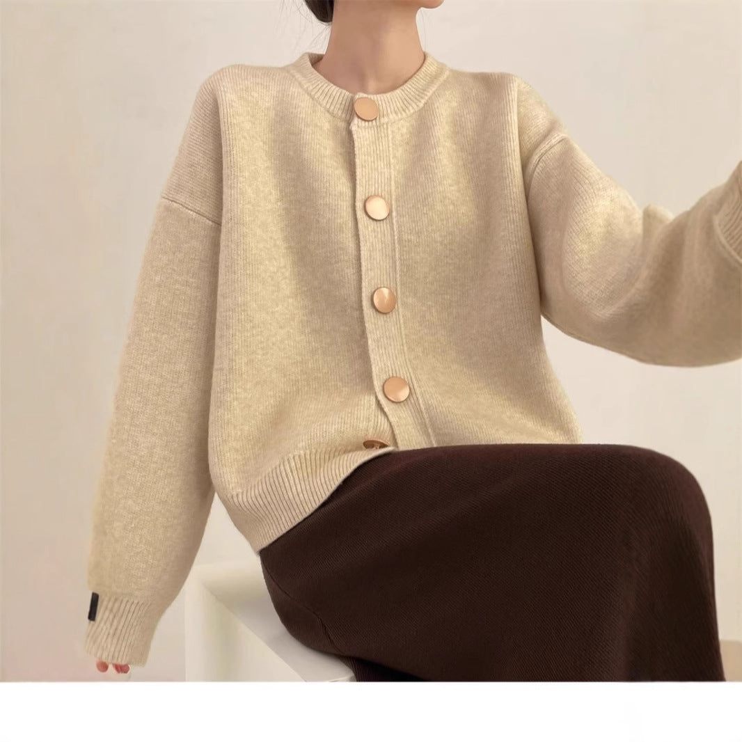 Damen Oversized Strickjacke mit großen Holzknöpfen und weitem Schnitt R&B