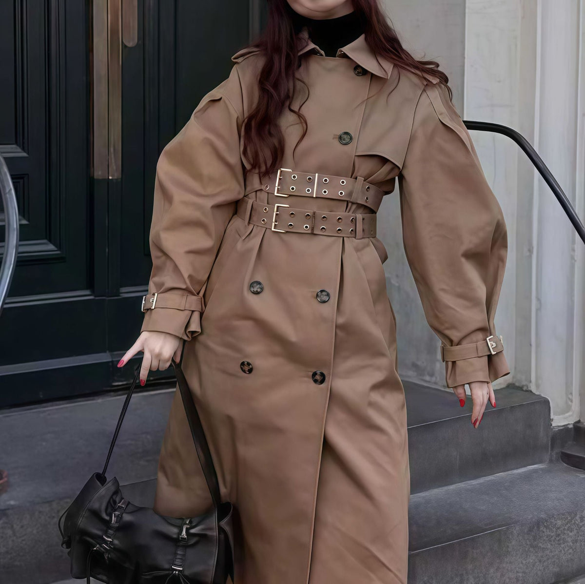 Damen wasserabweisender Trenchcoat mit Taillengürtel R&B