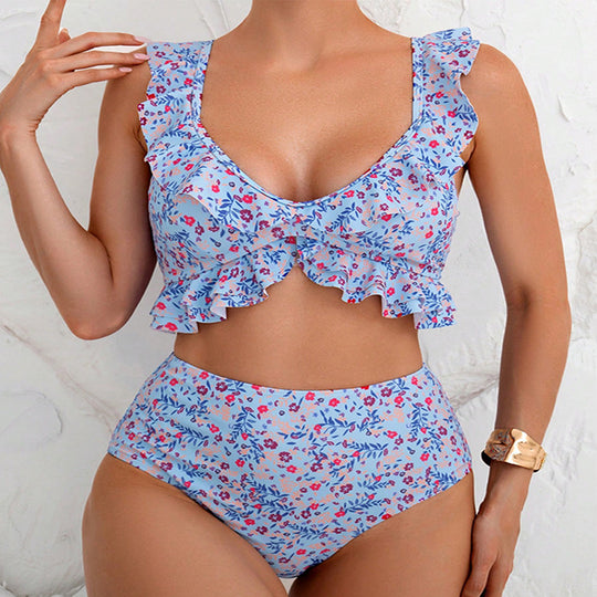 Damen Hochtailliertes Bikini-Set mit fröhlichem Rüschendetail R&B