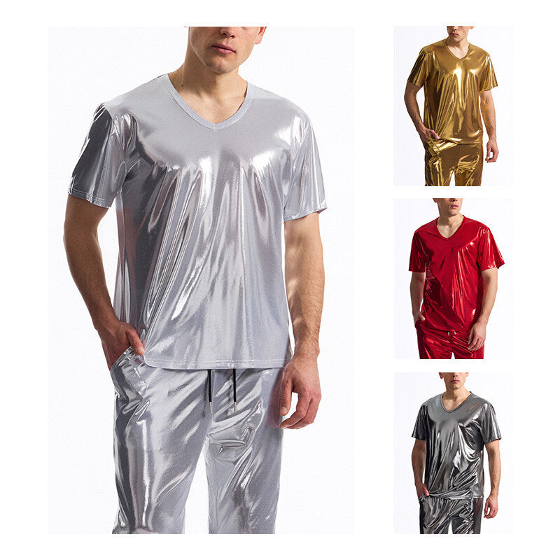 Herren Glänzendes V-Ausschnitt T-Shirt aus hochwertigen Materialien