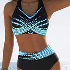 Damen Sportliches Bikini-Set mit innovativem Grafikdesign und hohem Bund R&B