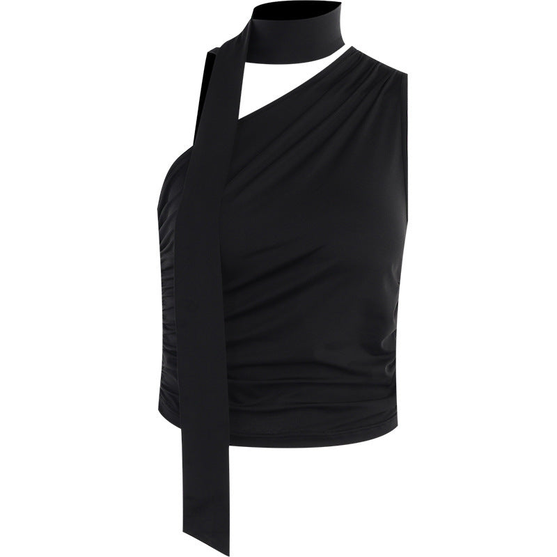 Damen asymmetrisches Top mit bindbaren Schlaufen und Raffung R&B