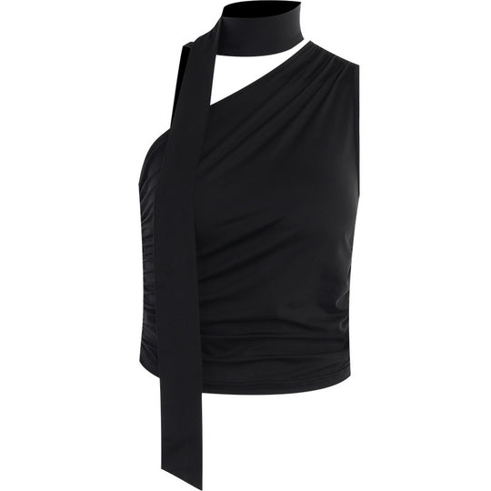 Damen asymmetrisches Top mit bindbaren Schlaufen und Raffung R&B