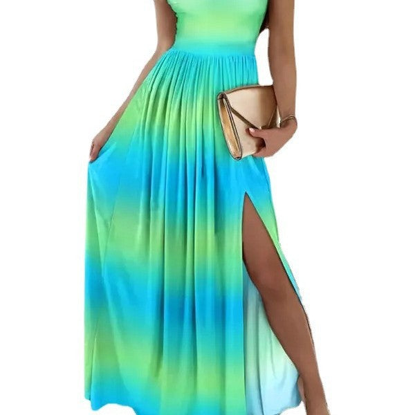 Damen Maxikleid mit charmantem Ausschnitt und asymmetrischem Schlitz R&B