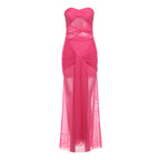 Damen Elegantes trägerloses Maxikleid mit raffinierten Drapierungen und transparenter Optik R&B
