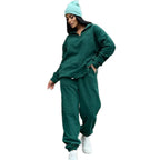 Damen Kuscheliges Fleece-Loungewear-Set mit Halb-Reißverschluss und elastischem Bund R&B