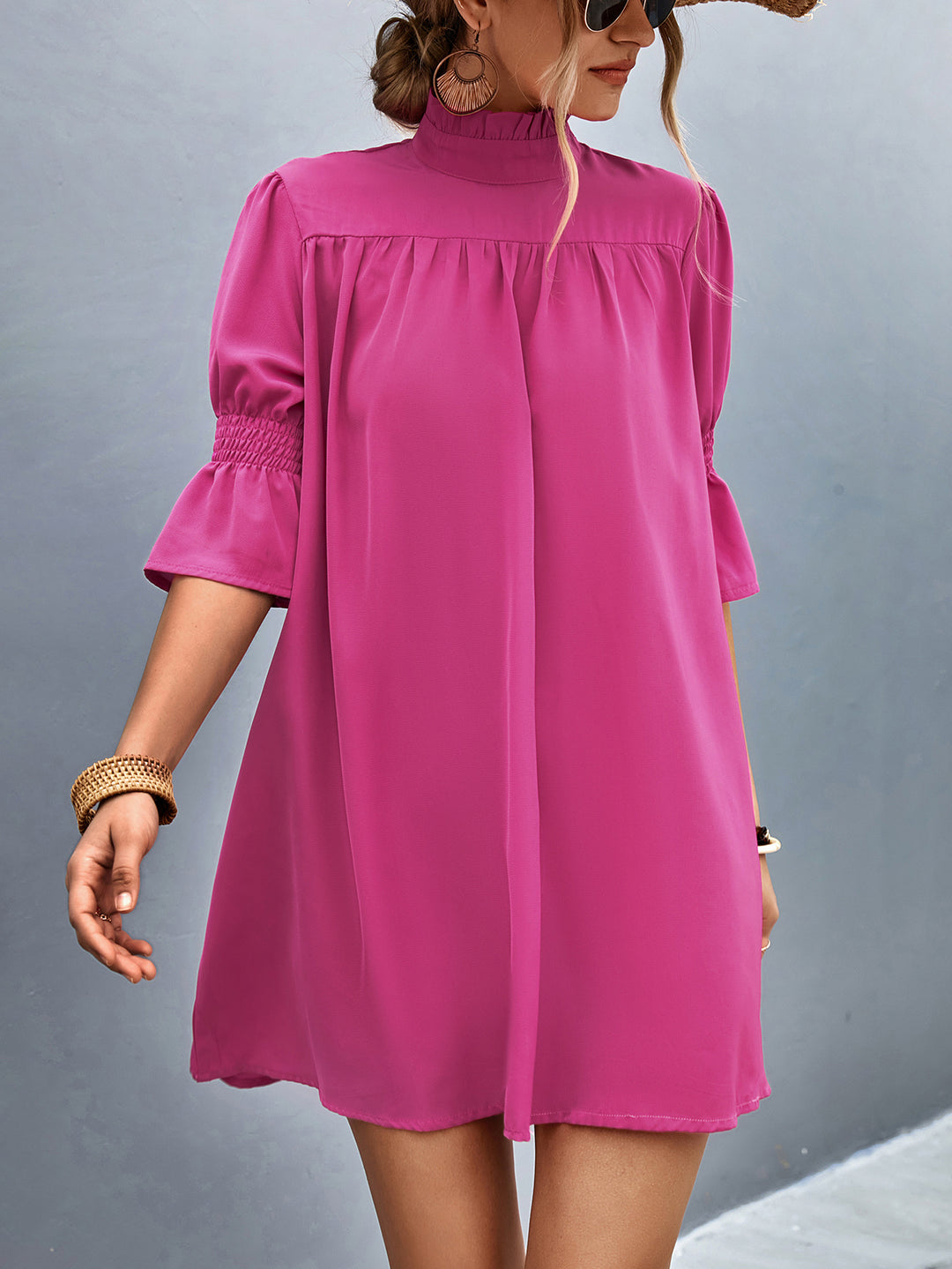 Damen Feierliches Kurzarmkleid mit Stehkragen und luftigen Ärmeln R&B