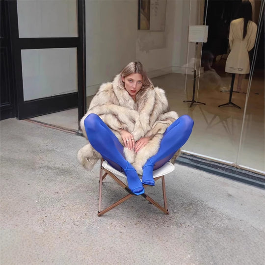 Damen Luxuriöser Kunstpelz-Mantel mit voluminösem Kragen R&B