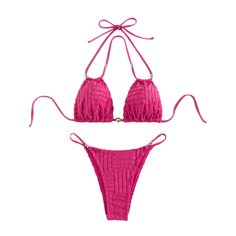 Damen Triangel-Bikini mit strukturierter Oberfläche und goldenen Details R&B