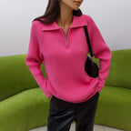 Damen Gemütlicher Feinstrickpullover mit Kängurutasche und Kragen R&B