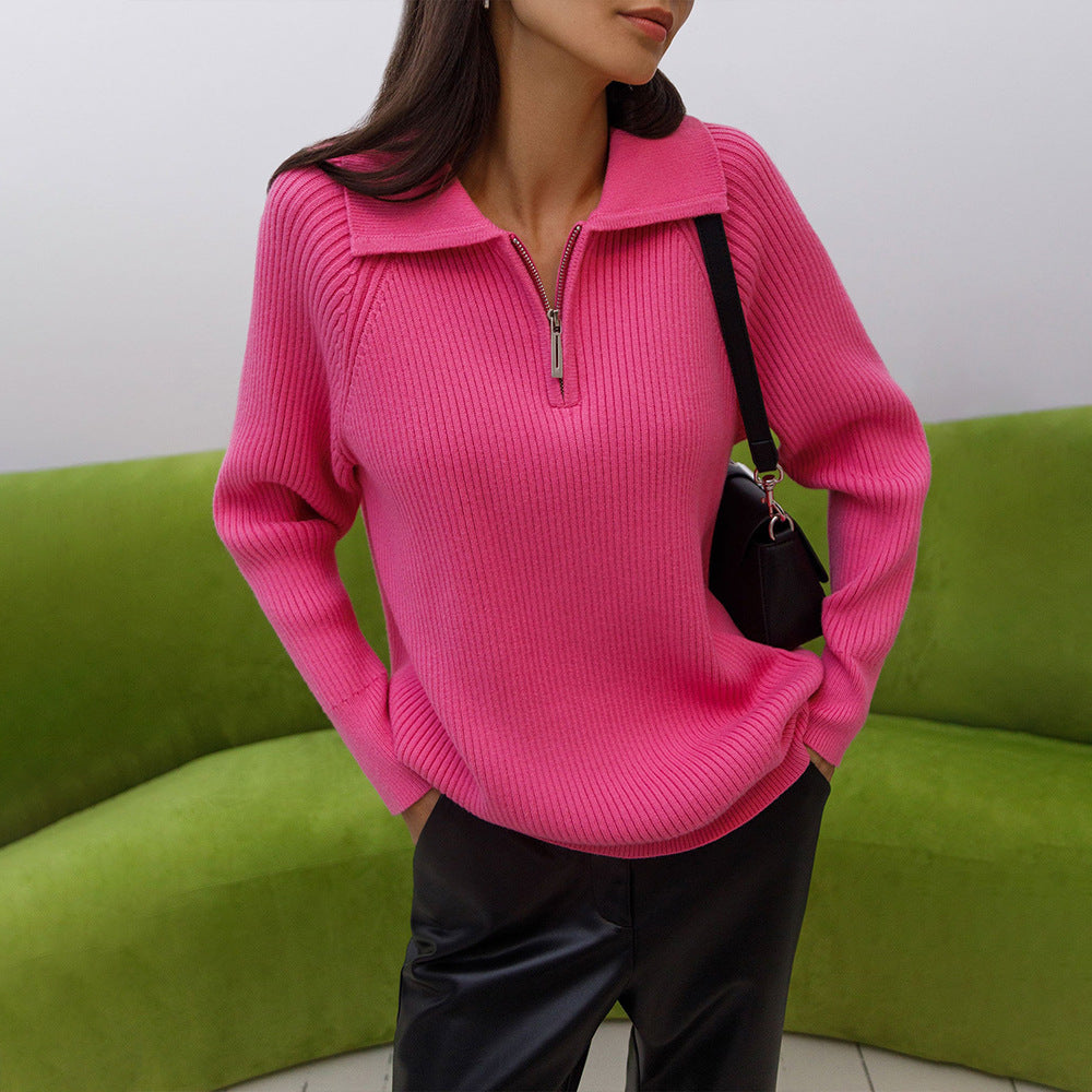 Damen Gemütlicher Feinstrickpullover mit Kängurutasche und Kragen R&B