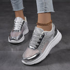 Damen nan glamouröser auffälliger Sneaker mit Glitzerpaneelen jacquardgewR&Btem Obermaterial und ergonomischer Wellenlaufsohle R&B