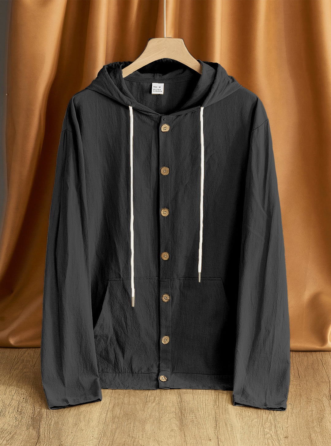 Herren nan leichte Kapuzenjacke mit Knopfleiste, Kängurutasche und Tunnelzug R&B