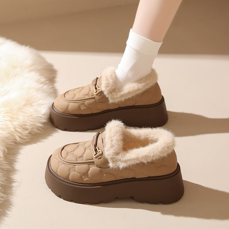 Damen Gemütliche Slipper mit warmem Futter und modischem Plateau-Heel R&B