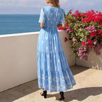 Damen Boho Maxikleid mit floralen Prints und Taillengürtel R&B