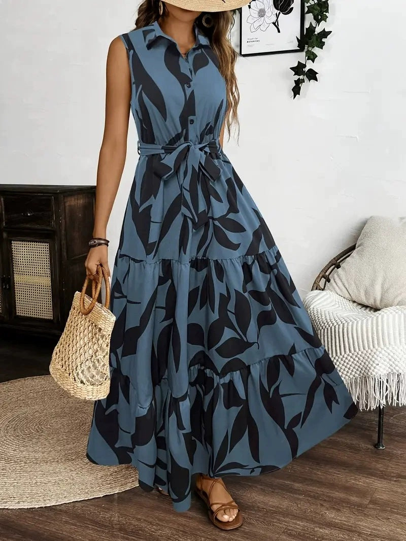 Damen Maxikleid mit Blätterdruck R&B