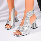 Damen Chunky Heels mit offenem Zehenbereich und geflochtenem Design R&B