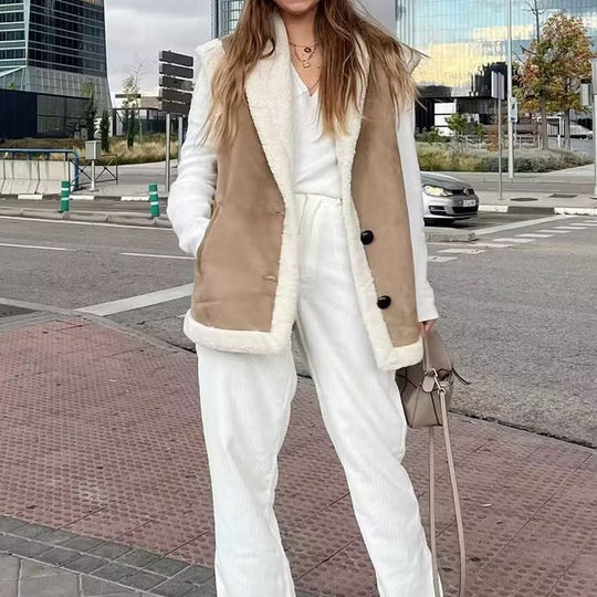 Damen Weste aus Kunstfell mit elegante Knopfdetails R&B