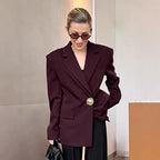 Damen Elegante Oversized Blazerjacke mit detaillierten Knopfverschlüssen R&B