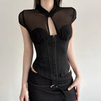 Damen Corsage mit transparenten Einsätzen und raffinierter Schnürungsdetail R&B
