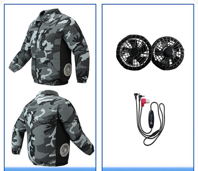 Unisex nan ventilated work cooling jacket with side vent inserts, removable battery compartment and reflective inserts R&B