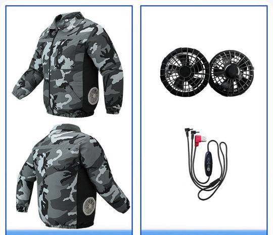 Unisex nan ventilated work cooling jacket with side vent inserts, removable battery compartment and reflective inserts R&B
