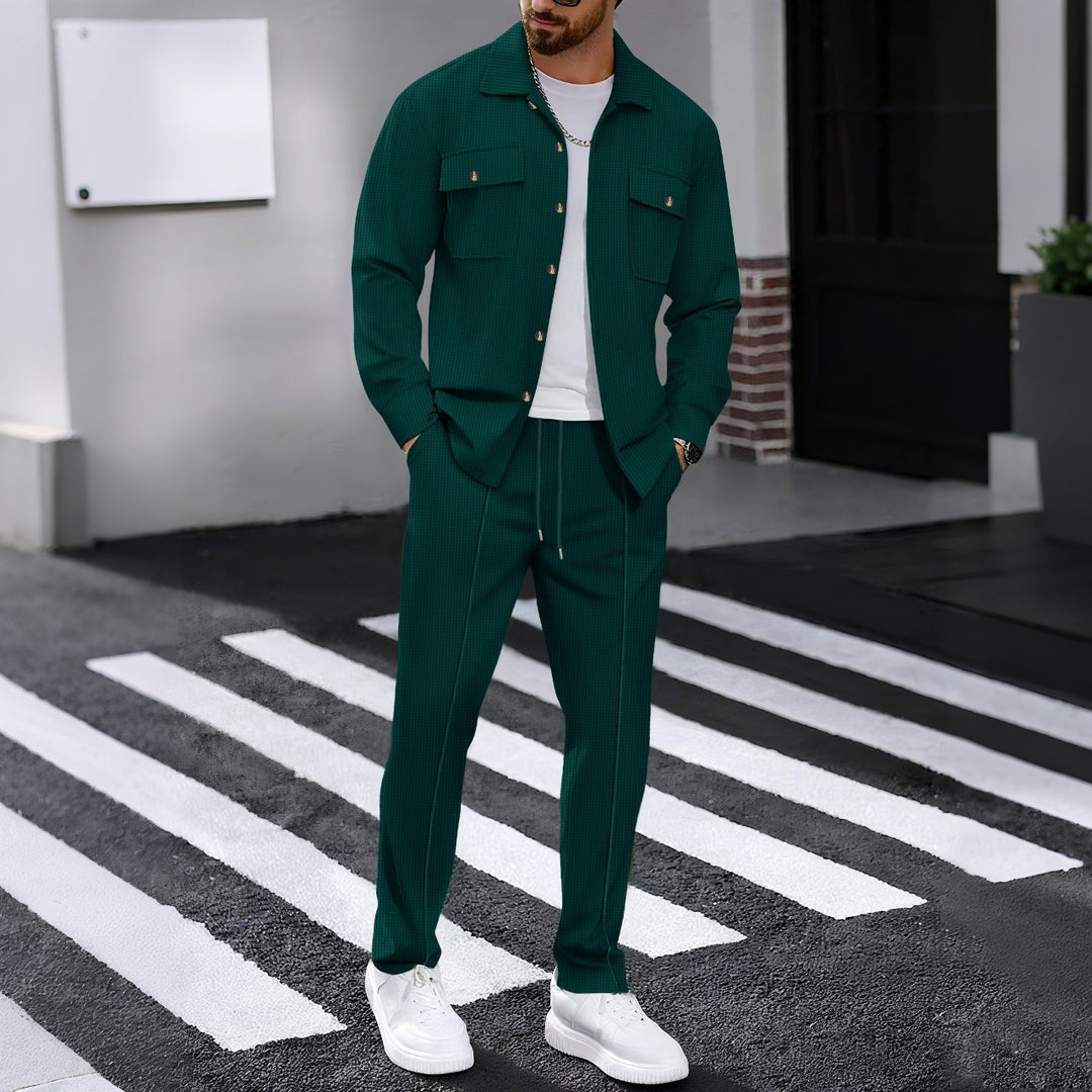 Herren modisches Freizeit-Set mit strukturierter Jacke und bequemen Hosen R&B